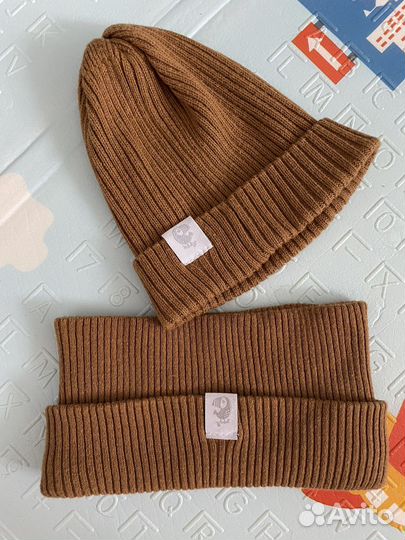 Шапочка детская (38-42р) вязаная Simple +снуд