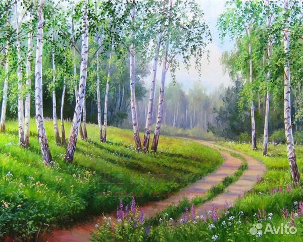 Алмазная мозаика 40x50 Дорога вдоль стройных берез