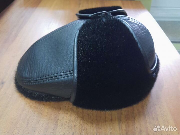 Мужская кепка натуральная кожа, натуральный мех