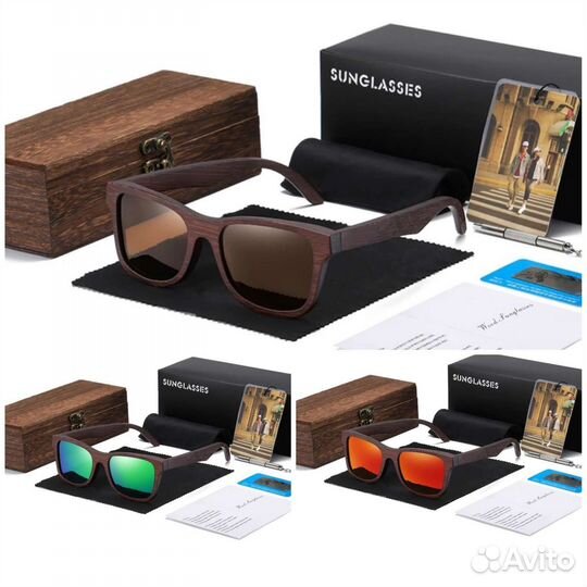 Очки солнцезащитные из бамбука, новые