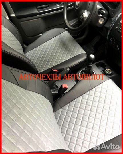 Чехлы Автопилот Suzuki SX4 из экокожи чёрно-серые