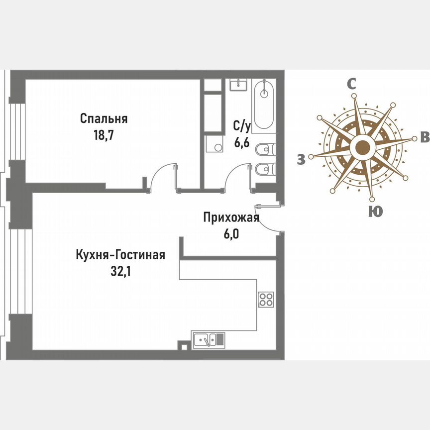 1-к. квартира, 58,8 м², 4/15 эт.