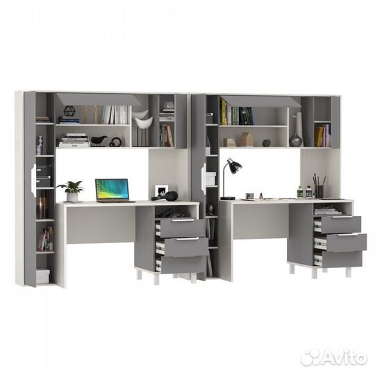 Домашний офис Mobi Комфорт 12.95N для двоих человек цвет белый/серый шифер, 324х60х180 см