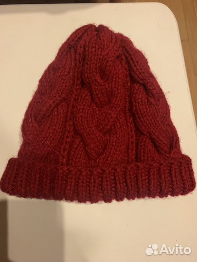 Шапка связанная вручную 100 шерсть бордо