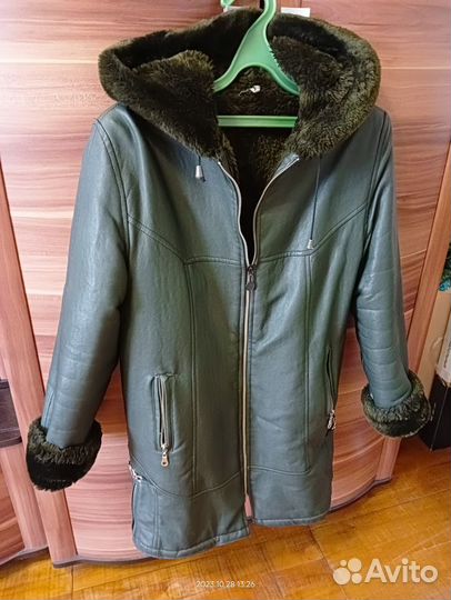 Куртка кожаная женская зимняя, 44-46, б/у