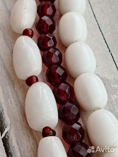 Винтажные бусы агат, гранат, камея