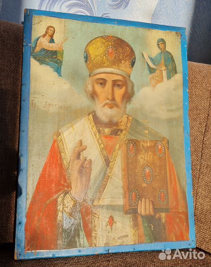 Старинная икона Николай Чудотворец зимний