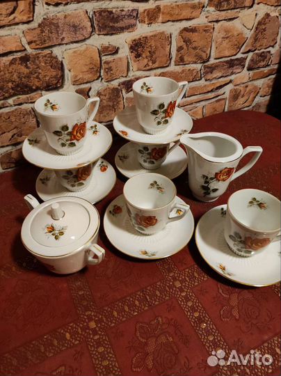 Чайно кофейный сервиз. Оранжевая роза. Польша