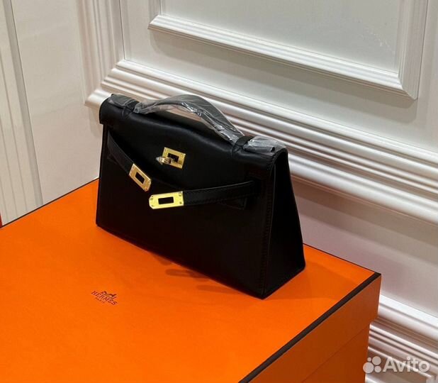 Сумка женская Hermes Kelly Pochette черная маленьк