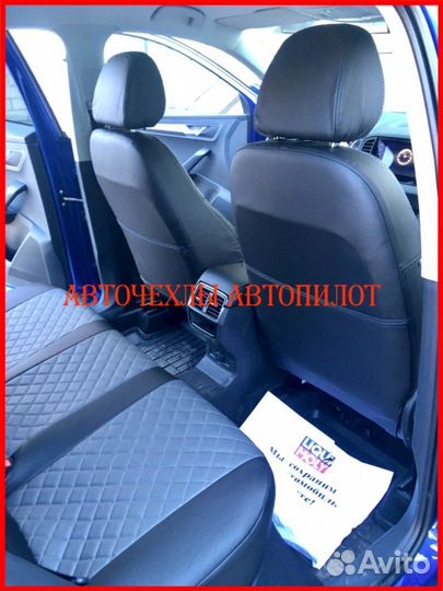 Чехлы Автопилот Skoda Karoq из экокожи чёрно-серые