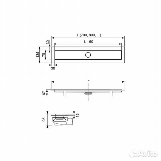 Трап tece под плитку 900