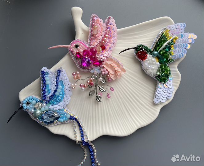 Брошь птички ручной работы