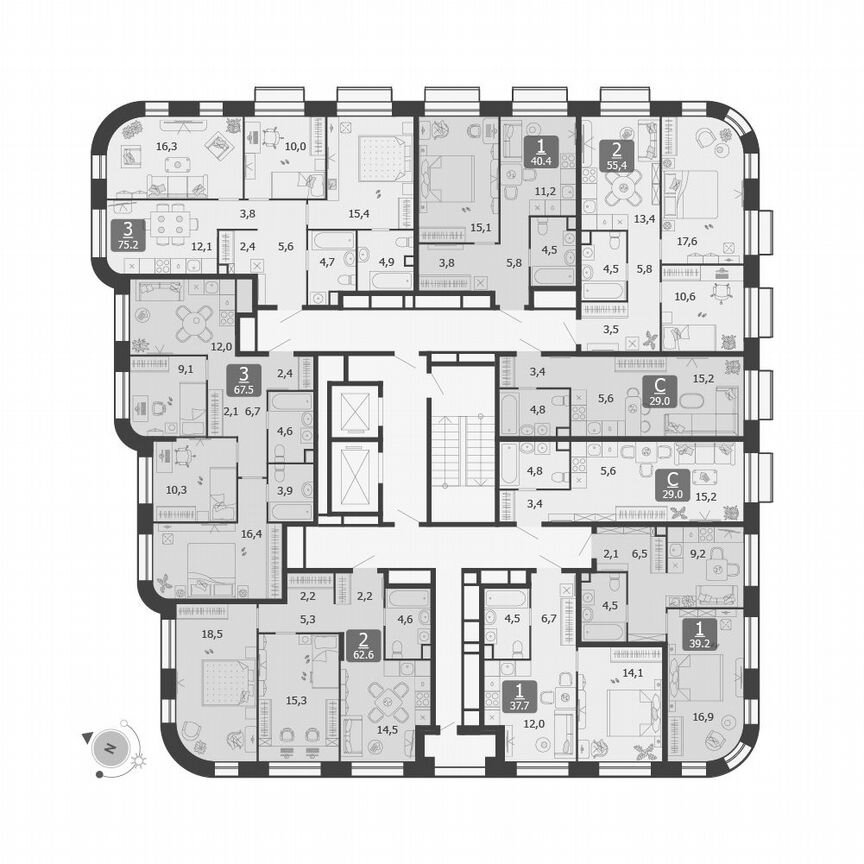 1-к. квартира, 37 м², 12/15 эт.
