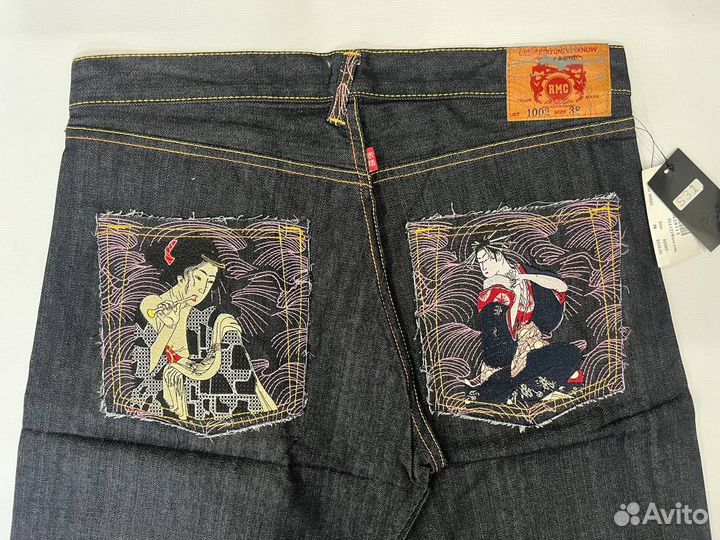 18+ Джинсовые шорты с гейшами японская гравюра RMC