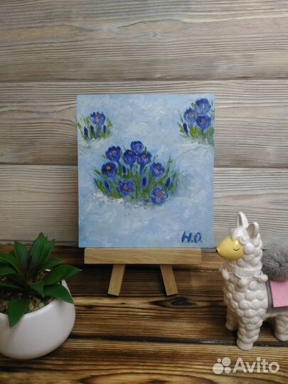 Картина маслом с весенними цветами