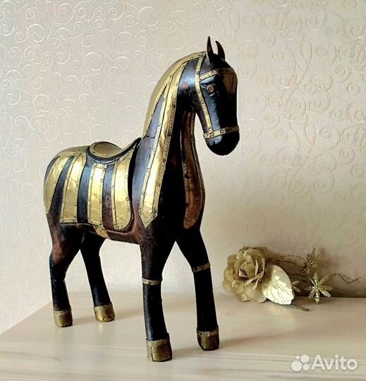 Старинная статуэтка. Дерево латунь. Китай. 30см