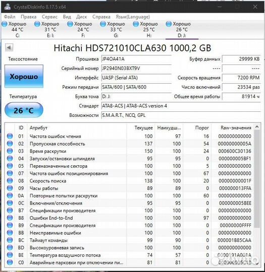 Жесткий диск 1 тб Hitachi hds721010cla630 бу