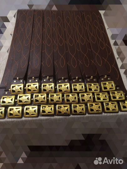 Ремень кожаный с латунной бляхой