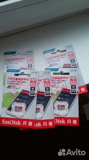 Карта памяти micro sd 64Гб,128Гб sandisk A-1 UHS-1