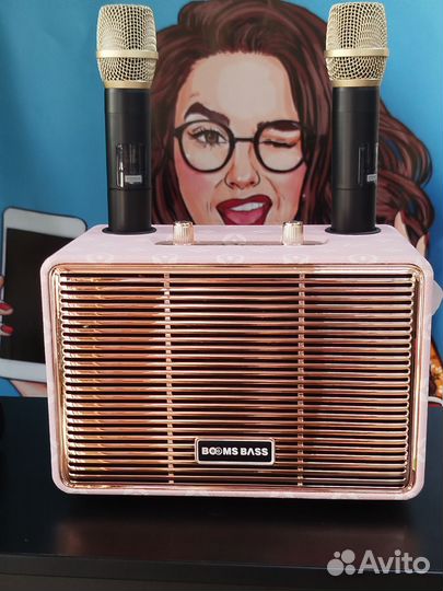 Беспроводная колонка-караоке с 2-мя микрофонами +