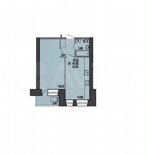 1-к. квартира, 41,7 м², 2/4 эт.