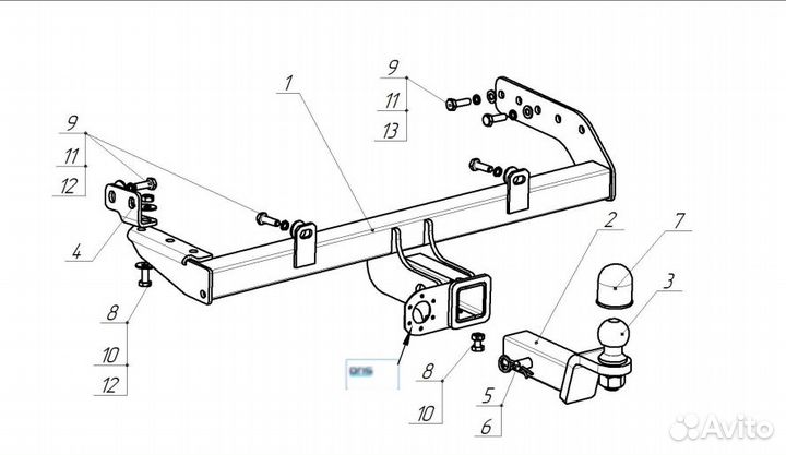 Фаркоп LADA Granta универ. 18, Cross 19, седан