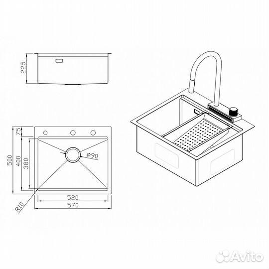 Мойка кухонная Milacio Denia 57 Steel MC.77400 нержавеющая сталь