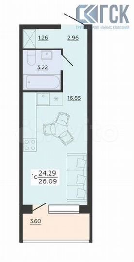 Квартира-студия, 26,1 м², 14/21 эт.