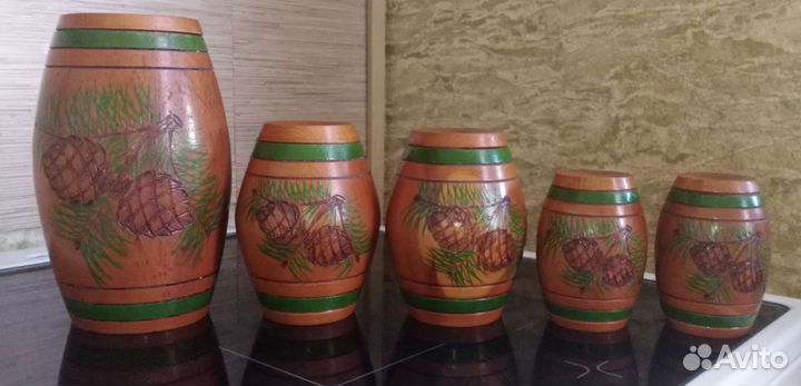 Деревянные бочонки с крышками 5 шт