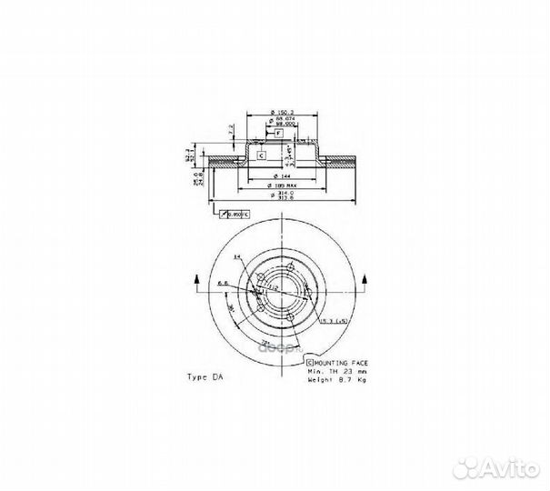 Диск тормозной audi A6 2.0-5.2 04- пе