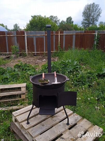 Казан чугунный 30 литров с печкой 3мм сталь