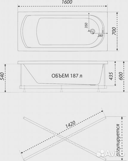 Ванна акриловая 170x70