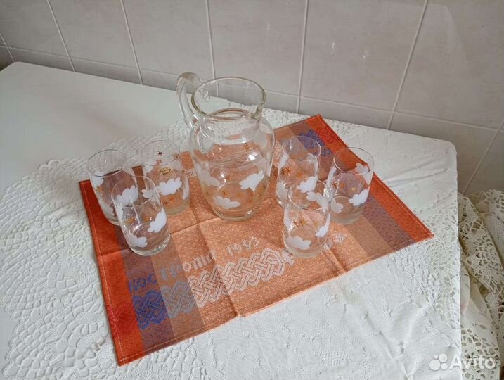 Кувшин и 6 стаканов, Bohemia, Clear