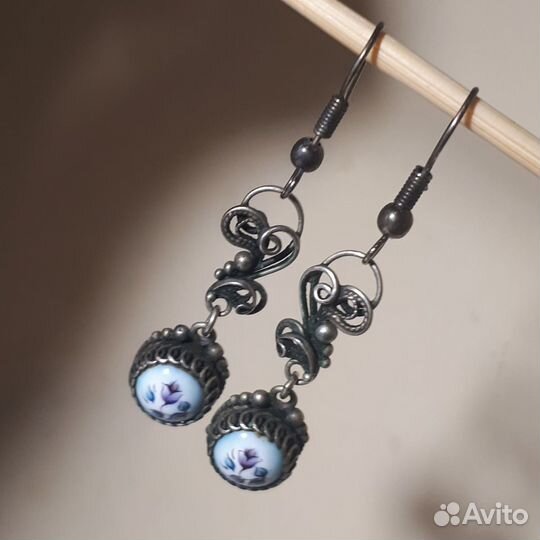 Серьги финифть, СССР. Колье чешское стекло