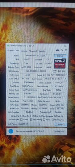 Видеокарта Rx 6600xt Asus Dual OC