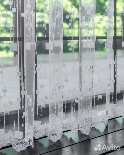 Тюль мона белый готовый на окна пошив