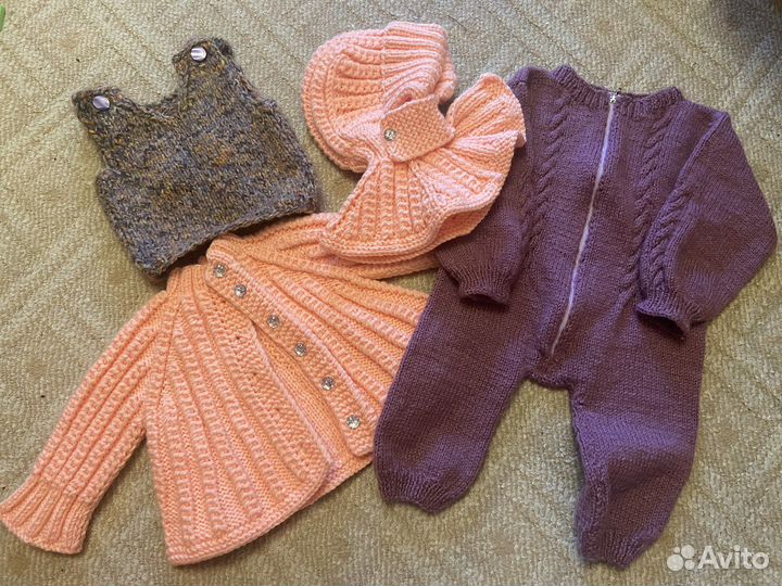 Вязаные вещи пакетом для девочки 2-3 месяца