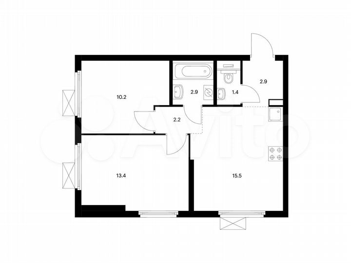 2-к. квартира, 48,5 м², 12/33 эт.