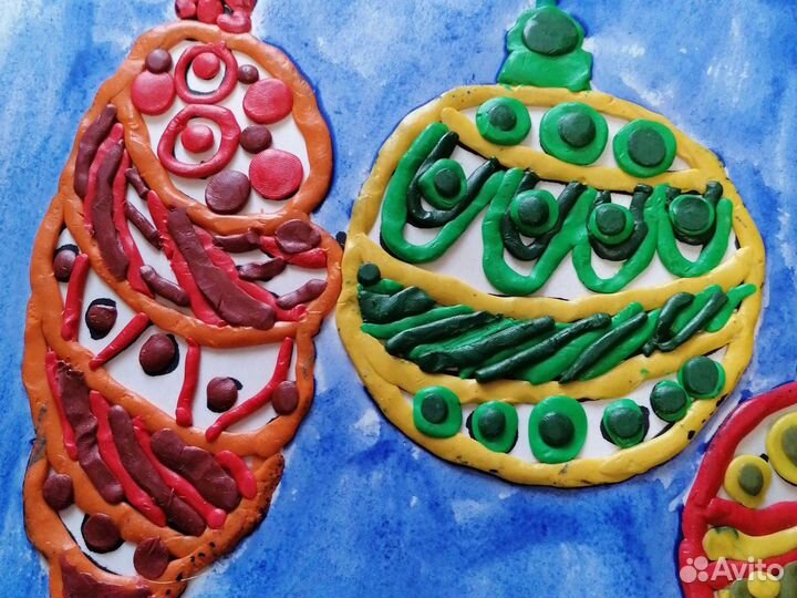 Картина пластилин ёлочные игрушки