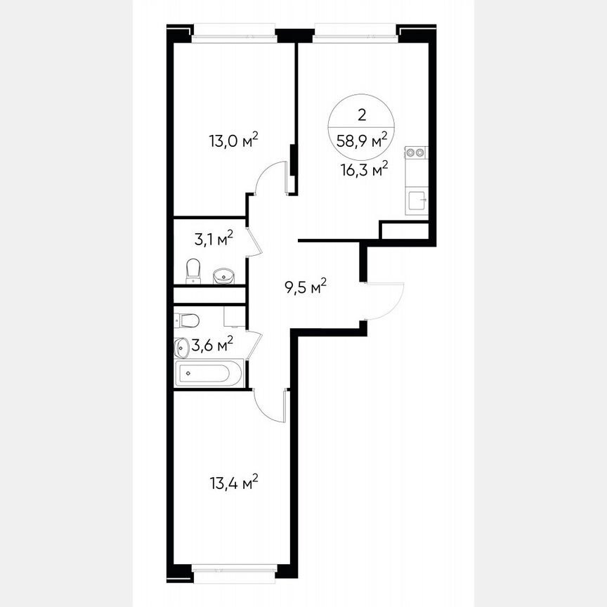2-к. квартира, 58,9 м², 8/17 эт.