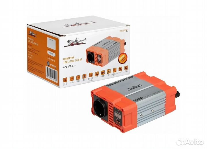 API-200-02 Инвертор Airline 12В-220В, 300 Вт