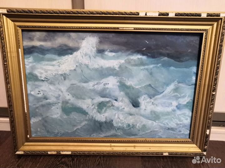 Картина старая Море Кудрявцев масло оргалит 1979