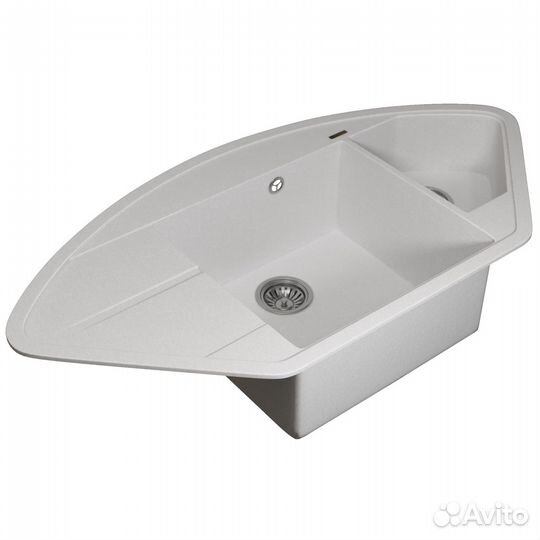 Кухонная мойка кварцевая угловая двухсекционная, белая