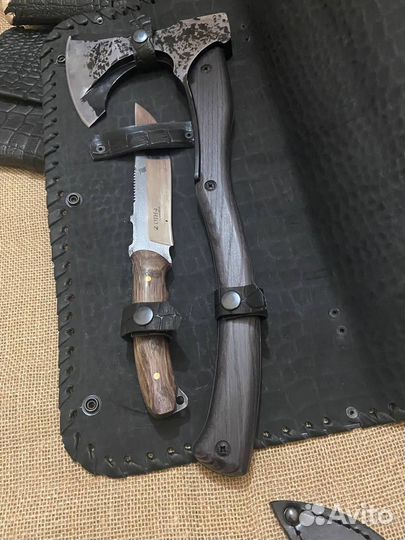 Топор Варяг+ Нож. Кожаная скрутка