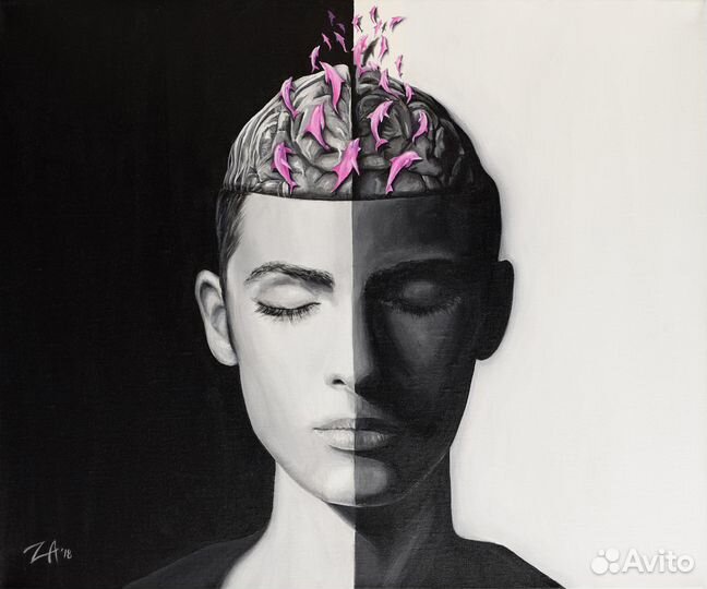 Картина акрилом, холст: Черно-белый сон (портрет)