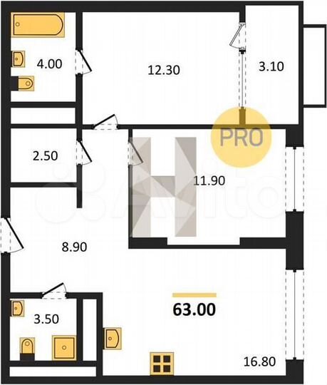 2-к. квартира, 63 м², 14/20 эт.