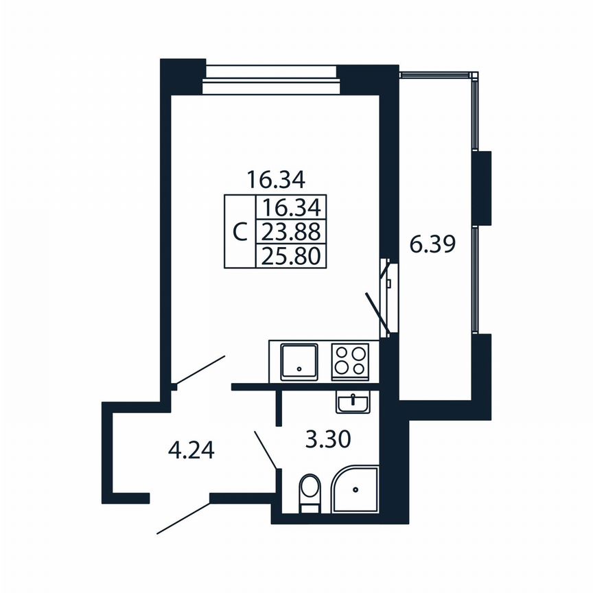 Квартира-студия, 30,3 м², 7/12 эт.