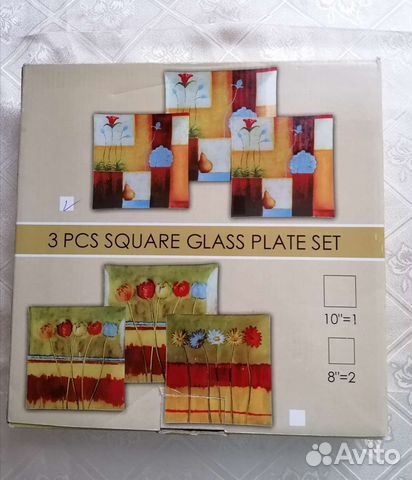 Набор квадратных тарелок, стекло