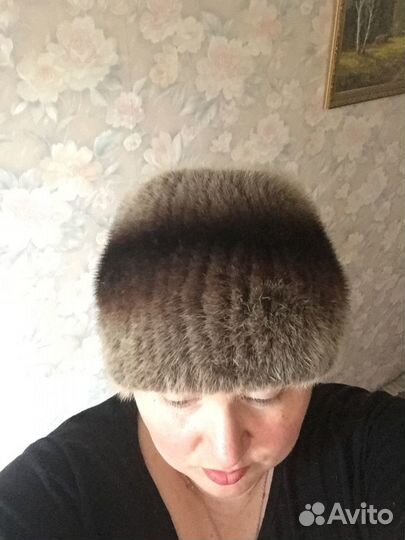 Шапка норковая вязаная женская