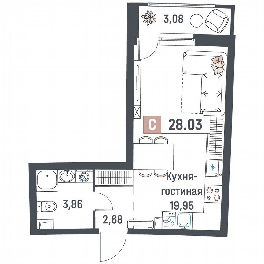 Квартира-студия, 28 м², 2/18 эт.
